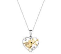Kette mit Anhänger FIRETTI "Geschenk Silber 925 Halsschmuck Halskette Ankerkette Herz Amor", gold (silberfarben, gelbgoldfarben, kristallweiß), Halsketten, Damen, Silber 925 (Sterlingsilber), L: 45 B: