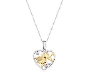 Kette mit Anhänger FIRETTI "Geschenk Silber 925 Halsschmuck Halskette Ankerkette Herz Amor", silberfarben, gelbgoldfarben, kristallweiß, Halsketten, Damen, Silber 925 (Sterlingsilber), L: 45 B: 1,1mm,