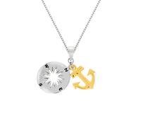 Kette mit Anhänger FIRETTI "Geschenk Silber 925 Halsschmuck Halskette Ankerkette Windrose Anker", silberfarben, gelbgoldfarben, schwarz, Halsketten, Damen, Silber 925 (Sterlingsilber), L: 45 B: 1,5mm,