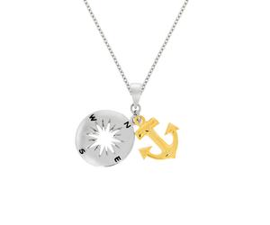 Kette mit Anhänger FIRETTI "Geschenk Silber 925 Halsschmuck Halskette Ankerkette Windrose Anker", silberfarben, gelbgoldfarben, schwarz, Halsketten, Damen, Silber 925 (Sterlingsilber), L: 45 B: 1,5mm,