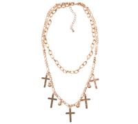 Kette mit Anhänger FIRETTI "Halsschmuck Gliederkette Kreuz 2-reihig", gold (gelbgoldfarben), Halsketten, Damen, Metall, L: 31 B: 6mm, B:6mm (48175745-0) gelbgoldfarben