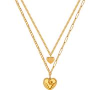 Kette mit Anhänger FIRETTI "Schmuck Geschenk Edelstahl Halskette Layer doppelreihig Herz", gold (gelbgoldfarben), Halsketten, Damen, Edelstahl, L: 47,5 (21861456-0) gelbgoldfarben