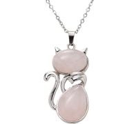 Kette mit Anhänger FIRETTI "Schmuck Geschenk Edelstahl Halsschmuck Halskette Ankerkette Katze", bunt (silberfarben, rosa), Halsketten, Damen, Edelstahl, L: 50 B: 2mm, Made in Germany - mit Rosenquarz,