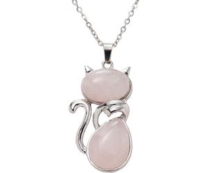 Kette mit Anhänger FIRETTI "Schmuck Geschenk Edelstahl Halsschmuck Halskette Ankerkette Katze", bunt (silberfarben, rosa), Halsketten, Damen, Edelstahl, L: 50 B: 2mm, Made in Germany - mit Rosenquarz,