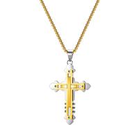 Kette mit Anhänger FIRETTI "Schmuck Geschenk Edelstahl Halsschmuck Halskette Venezianerkette Kreuz", gelb (gelbgoldfarben, edelstahlfarben), Halsketten, Herren, Edelstahl, L: 60, Kette mit Anhänger (1