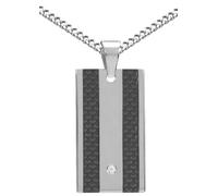 Kette mit Anhänger FIRETTI "Schmuck Geschenk Halskette Panzerkette Dog Tag", schwarz (edelstahlfarben, schwarz), Halsketten, Herren, Carbon Edelstahl, L: 50, Carbon, Edelstahl, mit Carbon - mit Zirkon