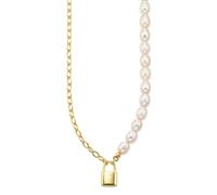 Kette mit Anhänger FIRETTI "Schmuck, Geschenk, Kette und Anhänger in Schloss-Optik", gelbgoldfarben, weiß, Halsketten, Damen, Perlen Silber 925 (Sterlingsilber), L: 45 B: 3mm, Perlen, Silber 925 (Ster