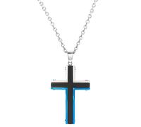 Kette mit Anhänger FIRETTI "Schmuck Geschenk Kreuz", bunt (edelstahlfarben, schwarz, blau), Halsketten, Herren, Edelstahl, L: 55 B: 3mm, B:3mm (29731854-0) edelstahlfarben, schwarz, blau