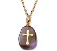 Kette mit Anhänger FIRETTI "Schmuck Geschenk Kreuz", bunt (gelbgoldfarben, lila), Halsketten, Damen, Edelstahl, L: 45 B: 2mm, Made in Germany - mit Rosenquarz, Quarz oder Amethyst, B:2mm (11749662-0) 