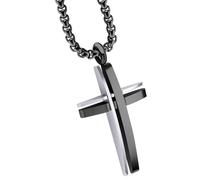 Kette mit Anhänger FIRETTI "Schmuck Geschenk Kreuz", schwarz (edelstahlfarben, schwarz), Halsketten, Damen, Edelstahl, L: 55 B: 2,3mm, B:2,3mm (74954139-0) edelstahlfarben, schwarz