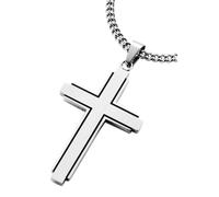 Kette mit Anhänger FIRETTI "Schmuck Geschenk Kreuz, teilweise geschwärzt", schwarz (edelstahlfarben, schwarz), Halsketten, Damen, Edelstahl, L: 50 B: 3,7mm, B:3,7mm (862093-0) edelstahlfarben, schwarz