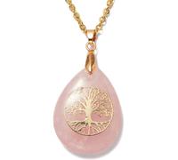 Kette mit Anhänger FIRETTI "Schmuck Geschenk Lebensbaum", bunt (gelbgoldfarben, rosa), Halsketten, Damen, Edelstahl, L: 50 B: 2mm, Made in Germany - mit Rosenquarz, Lapislazuli, Aventurin oder Amethys