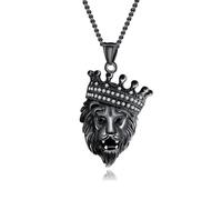 Kette mit Anhänger FIRETTI "Schmuck Geschenk Löwe, strukturiert", schwarz-weiß (schwarz, weiß), Halsketten, Herren, Edelstahl, L: 62 B: 3mm, mit Zirkonia (synth.), B:3mm (94710819-0) schwarz, weiß