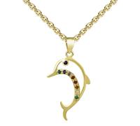 Kette mit Anhänger FIRETTI "Schmuck Geschenk Silber 925 Halsschmuck Ankerkette Delfin", gelbgoldfarben, grün, hellblau, violett, orange, rot, gelb, Halsketten, Damen, Silber 925 (Sterlingsilber), L: 4