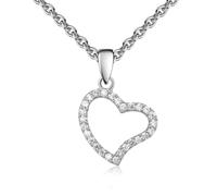 Kette mit Anhänger FIRETTI "Schmuck Geschenk Silber 925 Halsschmuck Ankerkette Herz", silberfarben, kristallweiß, Halsketten, Damen, Silber 925 (Sterlingsilber), L: 45 B: 1,1mm, Made in Germany - mit 