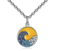 Kette mit Anhänger FIRETTI "Schmuck Geschenk Silber 925 Halsschmuck Ankerkette Kreis Welle", silberfarben, gelb, kristallweiß, hellblau, dunkelblau, Halsketten, Damen, Silber 925 (Sterlingsilber), L: 