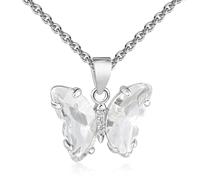 Kette mit Anhänger FIRETTI "Schmuck Geschenk Silber 925 Halsschmuck Ankerkette Schmetterling", silberfarben, kristallweiß, Halsketten, Damen, Silber 925 (Sterlingsilber), L: 45 B: 1,1mm, Made in Germa