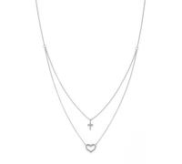 Kette mit Anhänger FIRETTI "Schmuck Geschenk Silber 925 Halsschmuck Halskette Ankerkette Kreuz", silber (silberfarben, kristallweiß), Halsketten, Damen, Silber 925 (Sterlingsilber), L: 46, mit Zirkoni