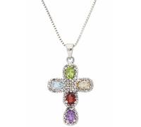 Kette mit Anhänger FIRETTI "Schmuck Geschenk Silber 925 Halsschmuck Halskette Venezianer Kreuz", bunt (lila, hellblau, grün, silber, 925, gelb, rot), Halsketten, Damen, Silber 925 (Sterlingsilber), L: