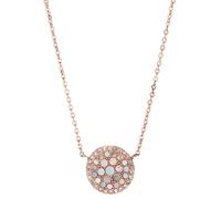 Kette mit Anhänger FOSSIL "Schmuck Edelstahl VINTAGE GLITZ Pearl Disc Pendant", rosa (roségoldfarben, perlmuttfarben, kristallweiß), Halsketten, Damen, Edelstahl, L: 47, mit Glasstein - mit Perlmutt (