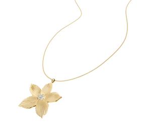 Kette mit Anhänger FOSSIL "Schmuck Geschenk Edelstahl Halskette Blume Sutton", gold (gelbgoldfarben, kristallweiß), Halsketten, Damen, Edelstahl, L: 71 B: 1,5mm, mit Glasstein, B:1,5mm (99309033-0) ge