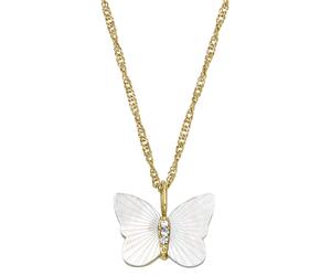 Kette mit Anhänger FOSSIL "Schmuck Geschenk Edelstahl Halskette JEWELRY Schmetterling", weiß (gelbgoldfarben, kristallweiß, perlmuttfarben), Halsketten, Damen, Edelstahl, L: 46,5, mit Zirkonia (synth.