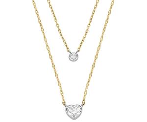 Kette mit Anhänger FOSSIL "Schmuck Geschenk Edelstahl Halskette SADIE Kreis Herz", gelb (edelstahlfarben, gelbgoldfarben, kristallweiß), Halsketten, Damen, Edelstahl, L: 41, mit Zirkonia (synth.) (220