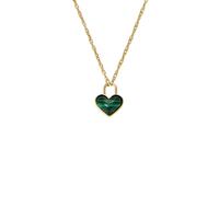 Kette mit Anhänger FOSSIL "Schmuck Geschenk Edelstahl JEWELRY Herz", gold (gelbgoldfarben, grün), Halsketten, Damen, Edelstahl, L: 46 B: 1mm, mit Malachit, B:1mm (71077413-0) gelbgoldfarben, grün