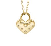 Fossil Damen goldfarbenes Edelstahlcollier mit herzförmigem Anhänger mit Karabinerverschluss, Narzissengold