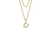 Kette mit Anhänger FOSSIL "Schmuck Geschenk Edelstahl SUTTON", gold (gelbgoldfarben, kristallweiß), Halsketten, Damen, Edelstahl, L: 45,5 B: 2mm, mit Glasstein, B:2mm (71115245-0) gelbgoldfarben, kris