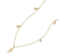 Kette mit Anhänger FOSSIL "Schmuck Geschenk Metall Fisch Muschel Seestern Sutton", gelbgoldfarben, kristallweiß, weiß, Halsketten, Damen, Metall Perlen, L: 45,5 B: 2mm, Metall, Perlen, mit Glasstein -