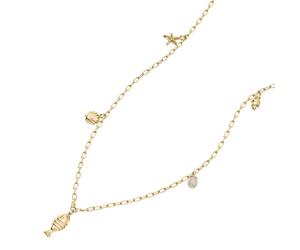 Kette mit Anhänger FOSSIL "Schmuck Geschenk Metall Fisch Muschel Seestern Sutton", gelbgoldfarben, kristallweiß, weiß, Halsketten, Damen, Metall Perlen, L: 45,5 B: 2mm, Metall, Perlen, mit Glasstein -