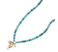 Kette mit Anhänger FOSSIL "Schmuck Geschenk Metall Halskette Fisch Muschel Sutton", blau (gelbgoldfarben, kristallweiß, weiß, türkis), Halsketten, Damen, Metall Nylon Perlen, L: 45,5 B: 3mm, Metall, N