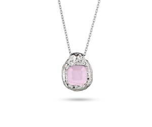 Kette mit Anhänger HAZE & GLORY "Halskette Rechteck Quarz Rosa 925 Sterling Silber" Gr. 45, rosa (silber), Halsketten, Damen, Silber 925 (Sterlingsilber) (10632618-45) silber