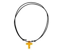 Kette mit Anhänger - Kreuz 25x20 mm - Lederband - Bernstein mit,