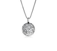Kuzzoi Herren Silber Halskette mit Coin Anhänger Rund (15 mm), Halskette für den Mann in 925 Sterling Silber, Kette mit strukturierten Plättchen, oxidierte Herrenkette mit Anhänger handgearbeitet
