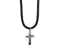 Kuzzoi Männer Lederhalskette mit Kreuz Anhänger aus massiven 925 Sterling Silber, Kette aus geflochtenem Rinderleder in schwarz, Dicke 5,5mm, markante exklusive Herren Ketten mit Anhänger ZOI-001-50