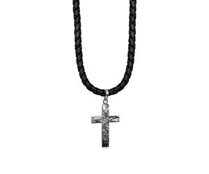 Kette mit Anhänger KUZZOI "Herren Lederkette Kreuz Oxidiert Matt 925 Silber" Gr. 55, silber, Halsketten, Herren, 55, ohne Stein, Silber 925 (Sterlingsilber), L: 50 (13384749-55) silber
