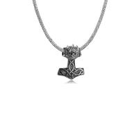 Kuzzoi Herren Silber-Halskette mit großem Thors-Hammer Anhänger, 925er Sterling Silber oxidiert, Länge 50cm, Königskette Herrenkette mit Anhänger