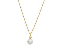 Kette mit Anhänger LYOMI "585/- Gelbgold 1 synth.Diam 0,02ct", gelb, Halsketten, Damen, 45,0cm, 0,02, Gold, L: 45 B: 9mm, glänzend, B:9mm (36294526-0) gelb