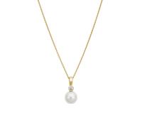 Kette mit Anhänger LYOMI "585/- Gelbgold synth. Diam. 0,10ct. Perle", gelb, Halsketten, Damen, 45,0cm, 0,1, Gold, L: 45 B: 9mm, glänzend, B:9mm (95615429-0) gelb