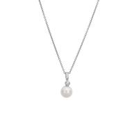 Kette mit Anhänger LYOMI "585/- Weißgold synth. Diam. 0,07ct. Perle", weiß, Halsketten, Damen, 45,0cm, 0,07, Gold, L: 45 B: 7,6mm, glänzend, Kette mit Anhänger, B:7,6mm (91144630-0)