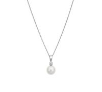 Kette mit Anhänger LYOMI "585/- Weißgold synth. Diam. 0,10 ct. Perle", weiß, Halsketten, Damen, 45,0cm, 0,1, Gold, L: 45 B: 9mm, glänzend, B:9mm (45130408-0) weiß