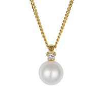 Kette mit Anhänger OROLINO "585 Gold mit Brillant 0,03ct. + Perle weiß 6,5-7mm", gelb, Halsketten, Damen, 42/45cm, 0,03, Gold, L: 45 B: 6,5mm, glänzend, Kette mit Anhänger, B:6,5mm (014542-0)