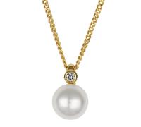 Kette mit Anhänger OROLINO "585 Gold mit Brillant 0,03ct. + Perle weiß 7-7,5mm", gelb, Halsketten, Damen, 42/45cm, 0,03, Gold, L: 45 B: 7,4mm, glänzend, B:7,4mm (319557-0) gelb