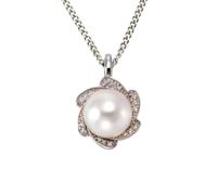 Kette mit Anhänger OROLINO "585/- Weißgold Perle Brillanten", silbergrau, Halsketten, Damen, 42/45cm, 0,09, Gold, L: 45 B: 13,5mm, glänzend, Kette mit Anhänger, B:13,5mm (84021366-0)