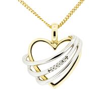 Kette mit Anhänger OROLINO "Gold 585 Herz-Anhänger mit 5 Brillanten zus. 0,025ct.", blau, Halsketten, Damen, 42/45cm, 0,03, Gold, L: 45 B: 18,8mm, glänzend, B:18,8mm (485082-0) blau