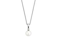 Kette mit Anhänger OROLINO "Gold 585 mit Brillant 0,025ct. und weißer Perle 6mm", weiß, Halsketten, Damen, 45cm, 0,03, Gold, L: 45 B: 6,5mm, glänzend, Kette mit Anhänger, B:6,5mm (60772100-0)