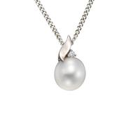 Kette mit Anhänger OROLINO "Gold 585 mit weißer Perle 9,5-10mm und Brillant 0,02ct.", silber (silbergrau), Halsketten, Damen, 42/45cm, 0,02, Gold, L: 45 B: 10mm, glänzend, Kette mit Anhänger, B:10mm (