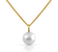 Kette mit Anhänger OROLINO "Gold 585 mit weißer Perle 9mm", gelb, Halsketten, Damen, 42/45cm, Gold, L: 45 B: 9mm, glänzend, B:9mm (91629648-0) gelb